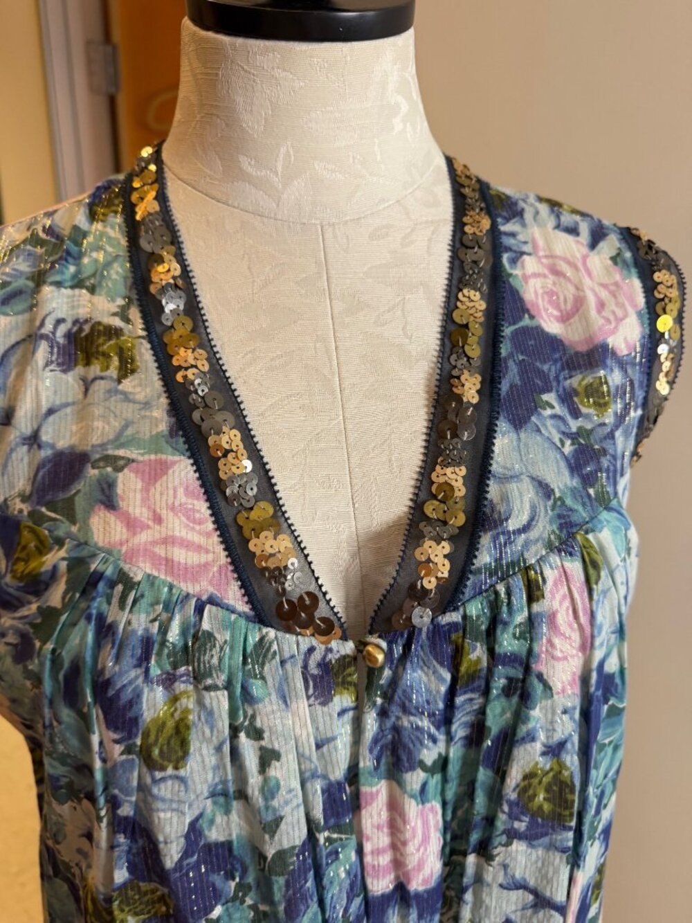 Rebecca Taylor Womens A-Line Dress Size 10 Blue Watercolor Floral Print Lined - Picture 8 of 13